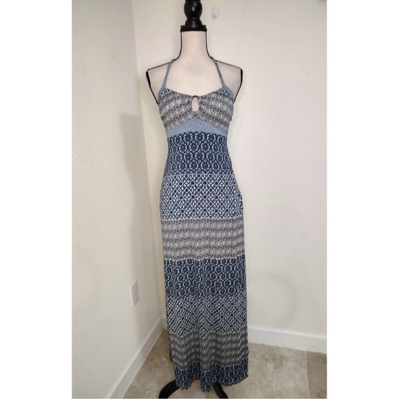 Guess Jeans Blue Printed Maxi Dress Adjustable Size Small - Picture 2 of 6